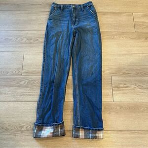 Hollister High Waisted Faded Flannel Cuffed Medium Wash Women’s Jeans sz 27